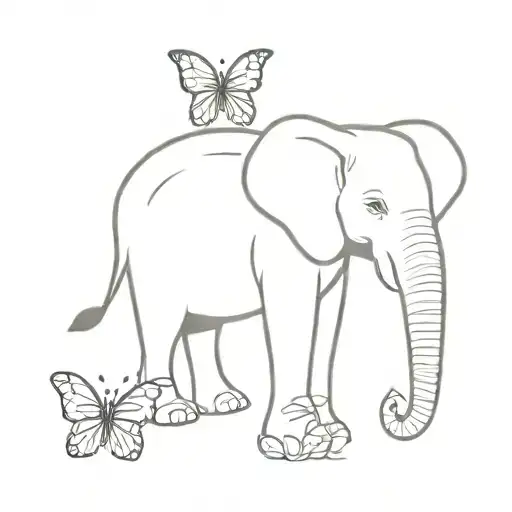 elephant and butterfly on its nose tattoo design idea