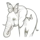 elephant and butterfly on its nose tattoo design idea