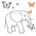 elephant and butterfly on its nose tattoo design idea