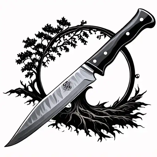 chef knife and tree of life tattoo design idea