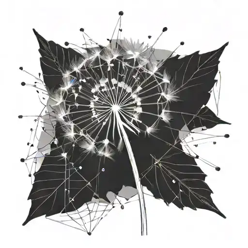 dandelion with flying seeds, music, sport, endurance, softness tattoo design idea