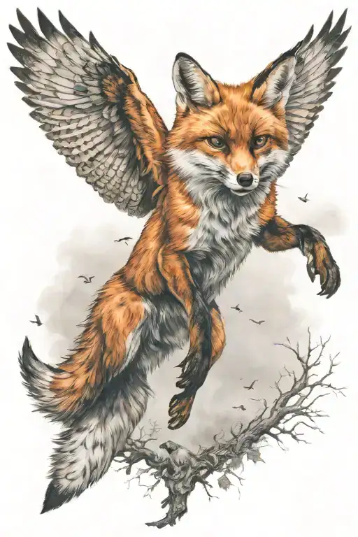 fox chasing owl flying tattoo design idea