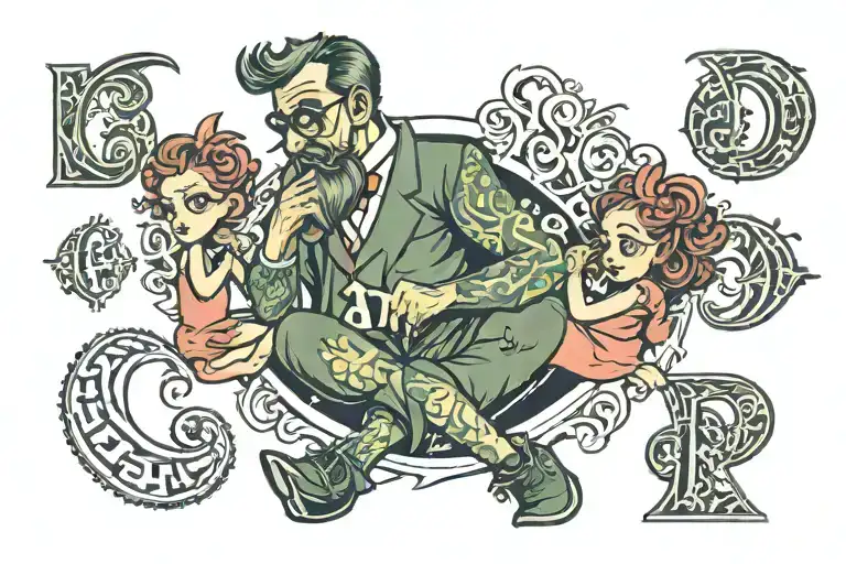 crazy Daddy daugther designe with Letters Picture tattoo design idea