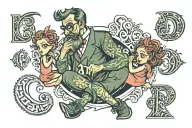 crazy Daddy daugther designe with Letters Picture tattoo design idea