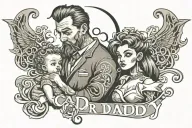 crazy Daddy daugther designe with Letters Picture tattoo design idea