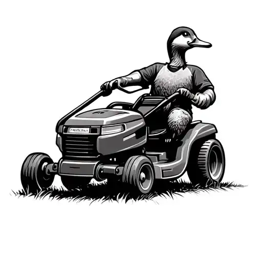 duck pushing a lawnmower tattoo design idea