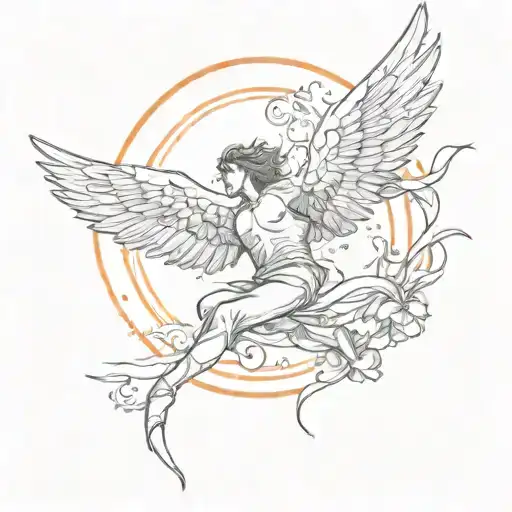 icarus falling from a red sun shining tattoo design idea