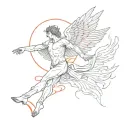 icarus falling from a red sun shining tattoo design idea