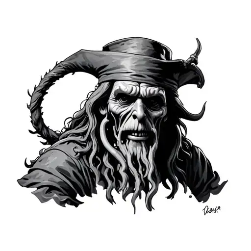 Davy Jones Posideon Statue tattoo design idea