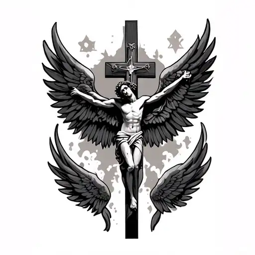 crucifix back tattoo with wings spread wide tattoo design idea