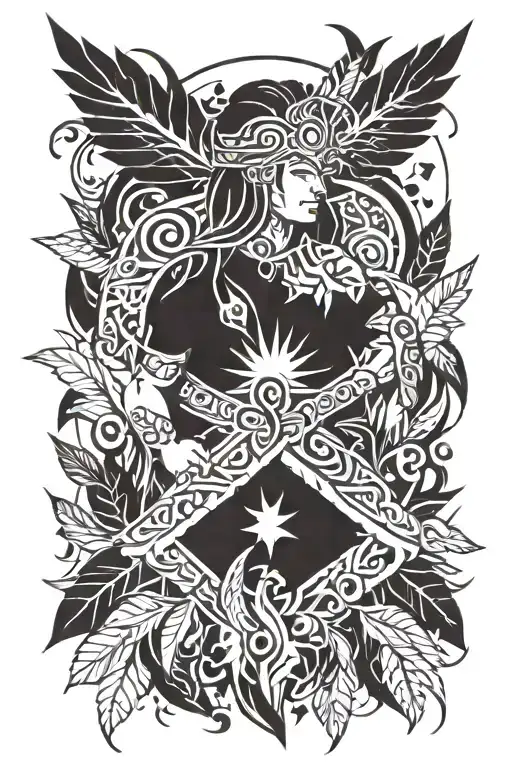 world of warcraft spirit healer surrounded by leaves and feathers tattoo design idea