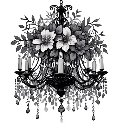 chandelier made out of flowery plants & trees tattoo design idea
