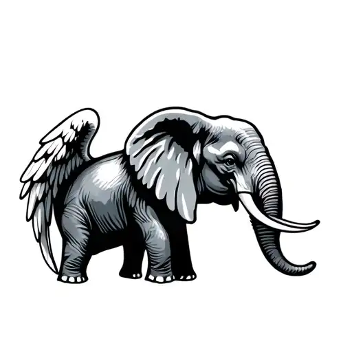 Elephant with angel wings tattoo design idea