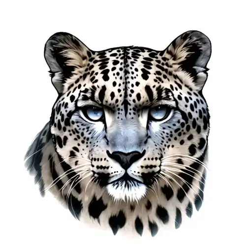 snow leopard, eyes, black and grey realism style tattoo tattoo design idea