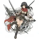 mikasa ackerman , slim thick, nude, goth girl, curvy, sexy, ahegao, odmg flying, swords, red scarf, nice vlack hair,cute tattoo design idea