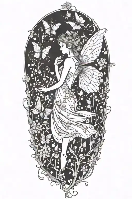 Fairy outline tattoo design idea