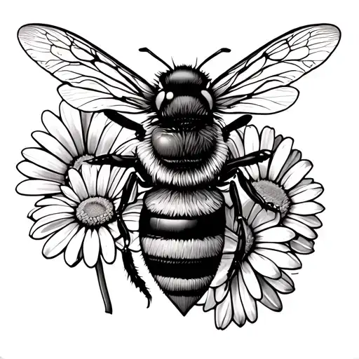 bee, heart, viola and daisy flower tattoo design idea