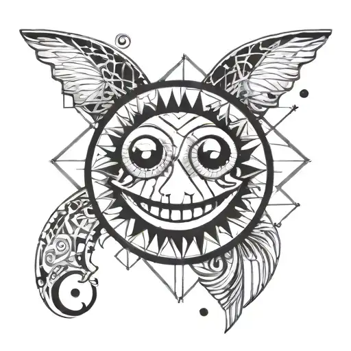 geometric design incorporating a smiley face but the eyes are x's tattoo design idea