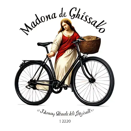 madonna del ghisallo with bike and text tattoo design idea
