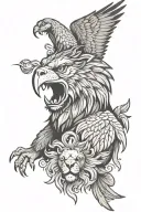 Hawk and its wings wrapped around roaring lion head  tattoo design idea