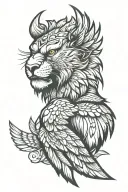 Hawk and its wings wrapped around roaring lion head  tattoo design idea