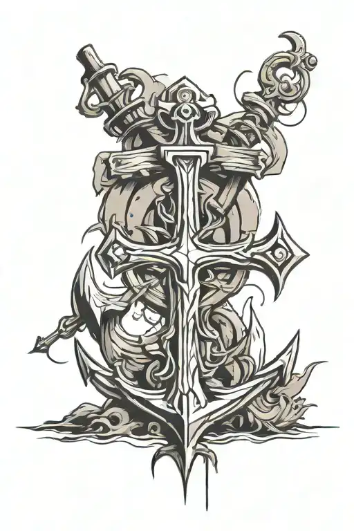 anchor and cross tattoo design idea