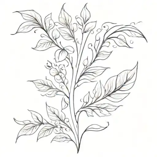 Back tattoo, covers the entire back, consists of a floral leaf fineline pattern in black. The spine tattoo design idea