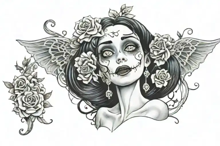 the corpse bride smiling  tattoo design idea