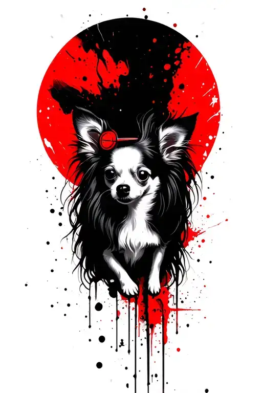 travel,long hair white chiuahua tattoo design idea