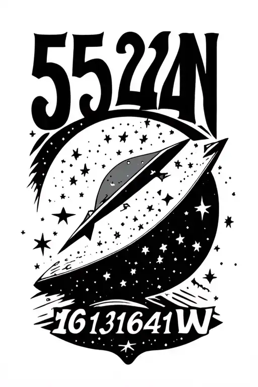 "55.3422N, 131.6461W" big dipper stars shaped like illustration tattoo design idea