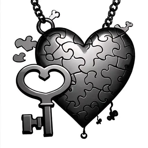 love heart and key puzzle pieces  tattoo design idea