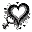 love heart and key puzzle pieces  tattoo design idea