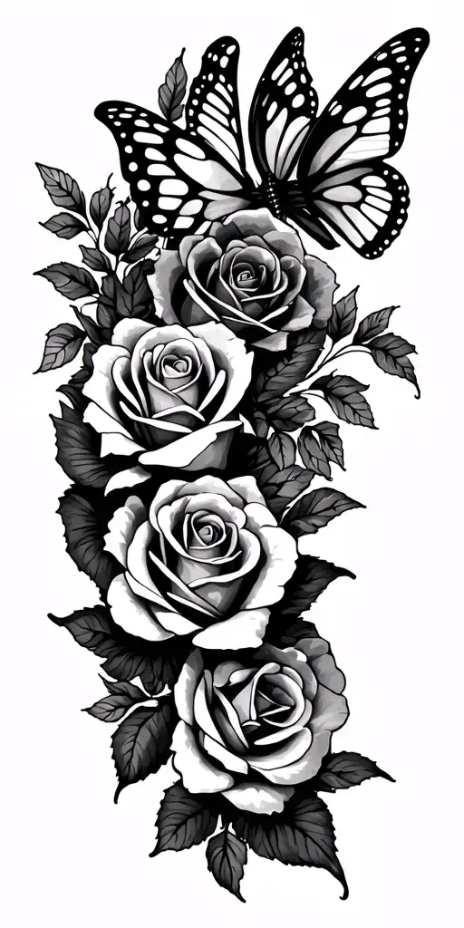 roses and butterflies tattoo design idea
