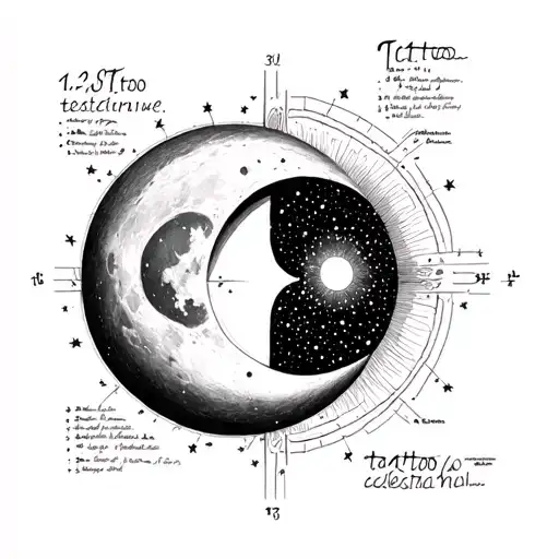 Tattoo Blueprint – Continuous Celestial Scene (Moon → Sun)Scale: 8.5" length (average forearm), 1.5" height at tallest  tattoo design idea