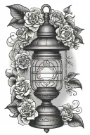 Vietnamese lantern with flowers tattoo design idea
