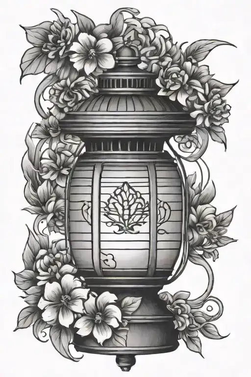 Vietnamese lantern with flowers tattoo design idea