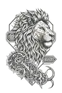 A geometric design incorporating elements of a lion, snake, and Zeus' lightning bolt, symbolizing balance and harmony tattoo design idea