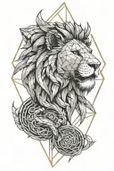 A geometric design incorporating elements of a lion, snake, and Zeus' lightning bolt, symbolizing balance and harmony tattoo design idea