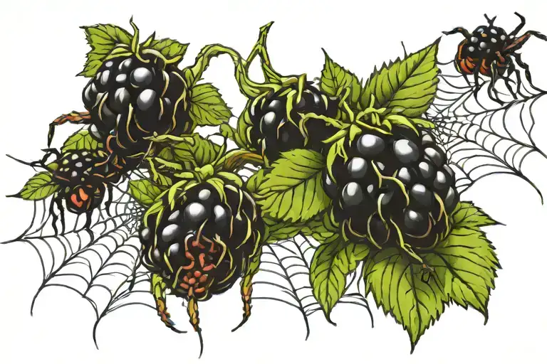 Blackberry plant with spider web and a spider tattoo design idea