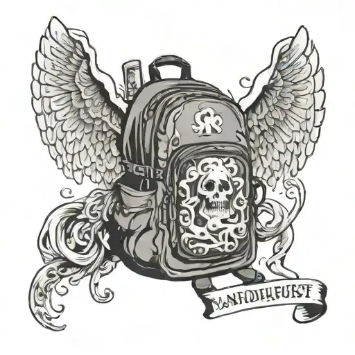 ghost with backpack on its back with wanderlust written next to it tattoo design idea