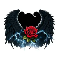 red rose with gothic wings protecting it from storm clouds and lightning  tattoo design idea