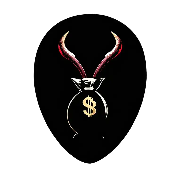 Design a tattoo about money bag, angel and devil horns tattoo design idea