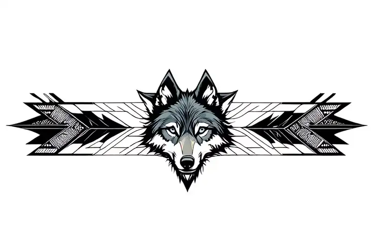 band with wolf face tattoo design idea