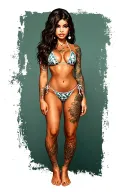 Sexy girl, petite, small boobs, wide hips, bikini . long hair,sexual. Seductive. Full Body, standing with legs and feet tattoo design idea