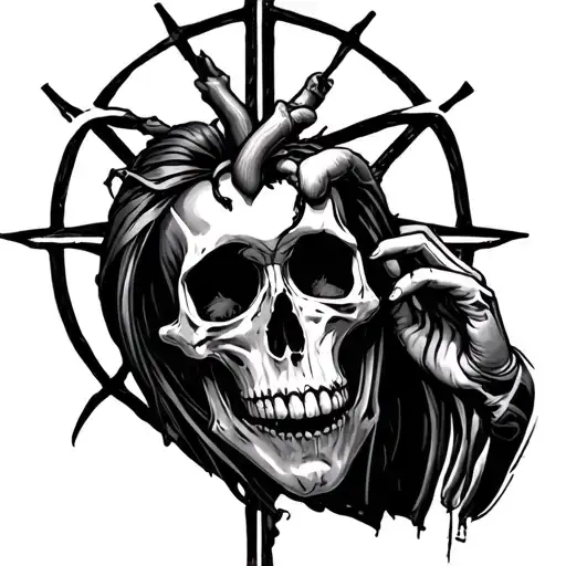 death with heartagram tattoo design idea
