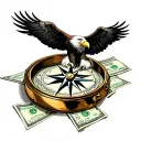 an eagle inside a compass with dollars 💵 tattoo design idea