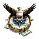 an eagle inside a compass with dollars 💵 tattoo design idea