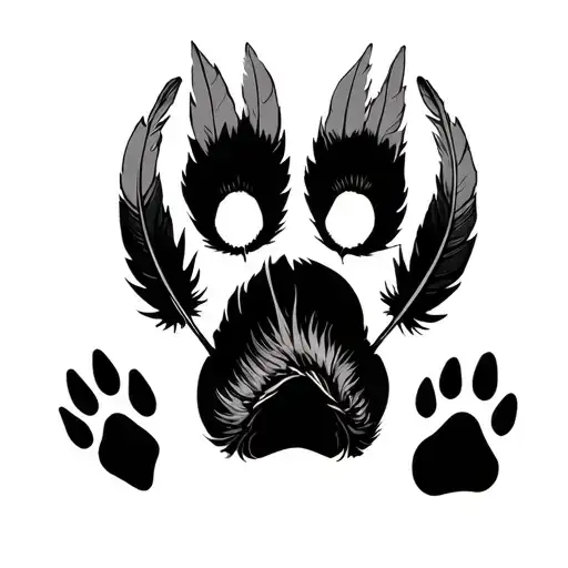 raven feather arrow, horse hoof print, and dog paw print tattoo design idea