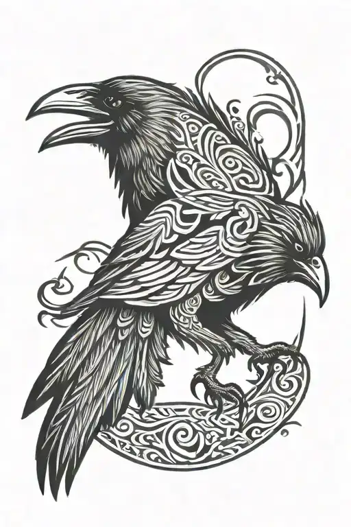 tribal raven landing tattoo design idea