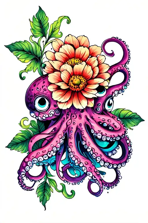 Octopus hugging flower mandala tattoo design idea